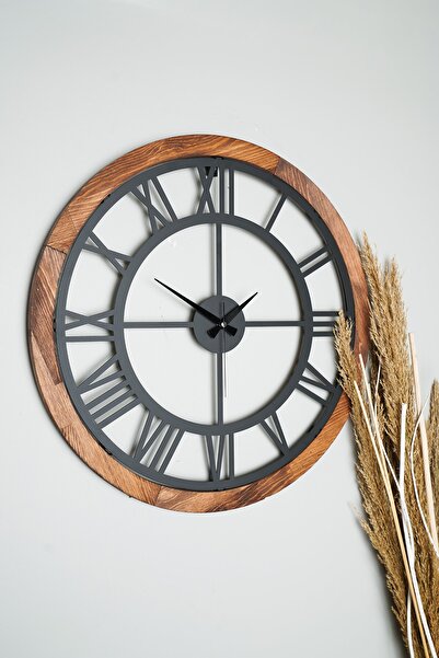 Muyika Design Muyika Roma Rakamlı Metal Ahşap Çerçeveli Dekoratif Siyah Duvar...