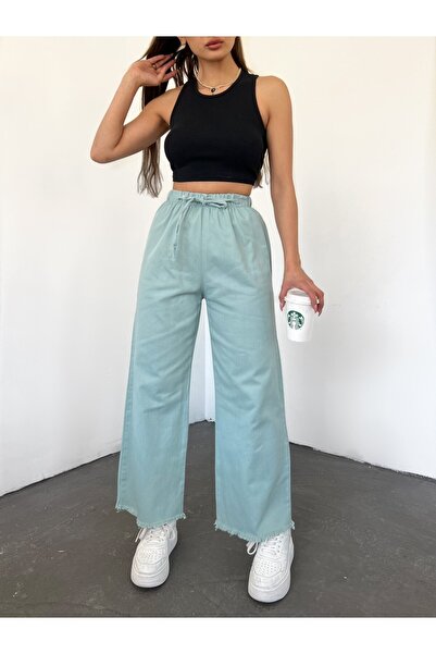 Fav Style Women's High Waist Elastic Leg Seamless Palazzo Trousers Mint