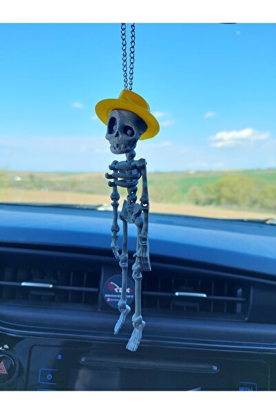 Rex Aksesuar Fötr Şapkalı Iskelet Ayna Süsü (gri-sarı) Araba Süsü - Dikiz Ayn...