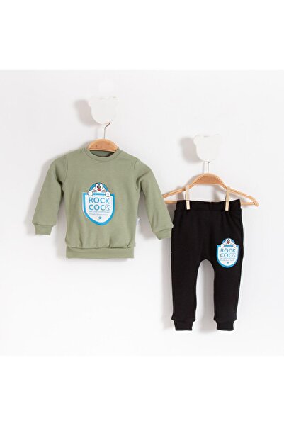 Bubito Rock Cock Görselli 2'li Bebek Alt Üst Takım-Haki
