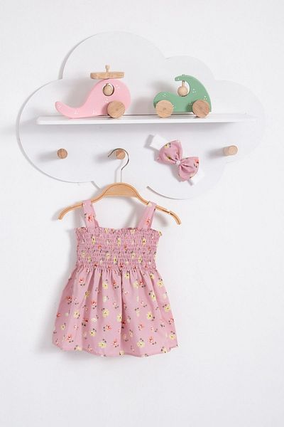 Bubito Flower Rose Visual Bandana Summer Baby Girl Dress-pink