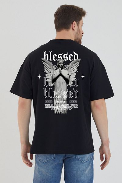 DEEPSENCE Μαύρο Ανδρικό μπλουζάκι Oversize - Blased Angel Back Print