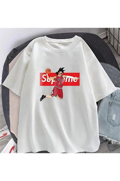 Touz Basketball Boy Printed White Unisex Oversize T-shirt