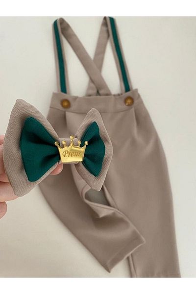 tubibebe Mink - Green Salopette + Bow Tie