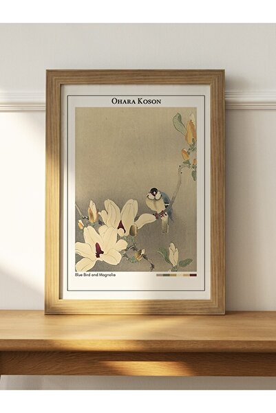 Mudi Store Ohara Koson Blue Bird And Magnolia Poster Çerçevesiz Sanatsal Ünlü...