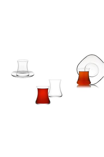 LAV Lal Keyf Tea Glass Set Set - Tea Cup - Saucer Set 12 Pcs.