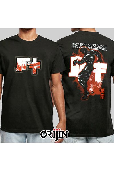 Orijin Tekstil Baki Hanma Front and Back Printed Unisex Black Tshirt