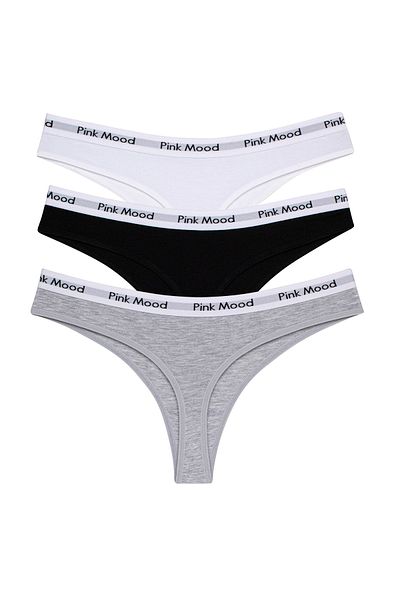 pink mood Cotton Thong with Elastic Waistband, 3-Piece