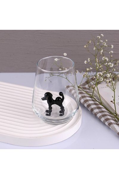 ADAMODART Black Pudel Water Cup with Ornamental Dog Figure - Single