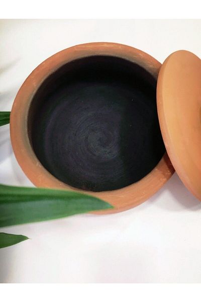 DALĞA Clay Casserole Fire Resistant Black Casserole with Lid 2-3 Persons, Small Size