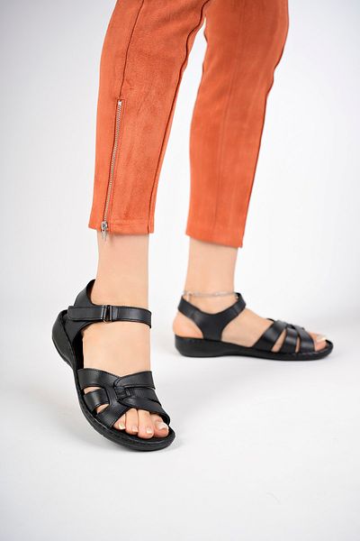 Deripabuc Genuine Leather Black Women's Leather Sandals Dc-0221
