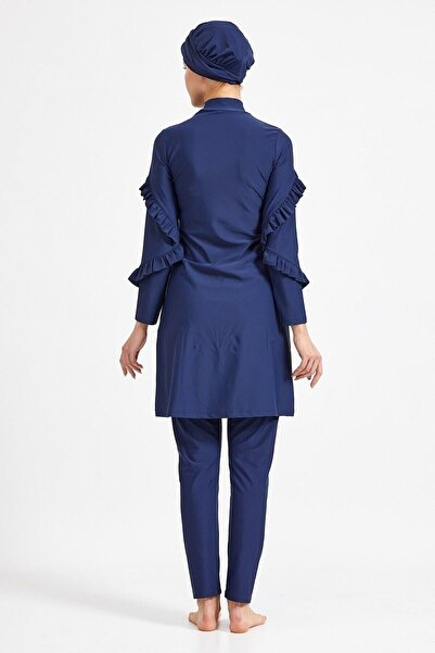Adasea Σχεδιασμός Lycra Full Covered Light Navy Blue Hijab Μαγιό Ruffle 4104