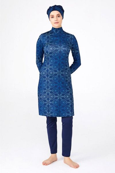 TESMAY Women's Navy Blue Large Size Lycra Hijab Swimsuit