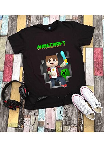 RYO FASHİON Minecarft Unisex Short Black Sleeve Kids T-Shirt