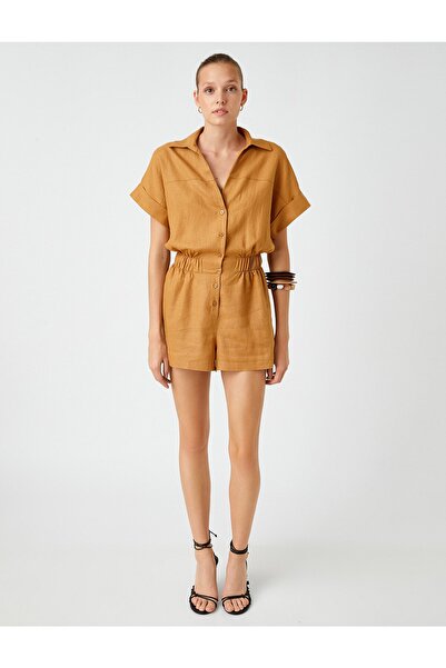 Koton Linen Shorts Jumpsuit Shirt Collar