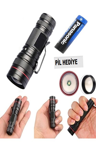 Hyd El Feneri Kamp Feneri Zoomlu Metal Mini Pilli Led Cep El Feneri