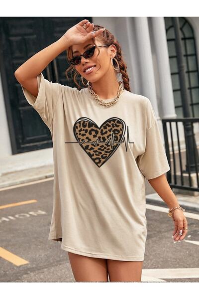 trendgar Μπλουζάκι Leopard Printed Beige Oversize