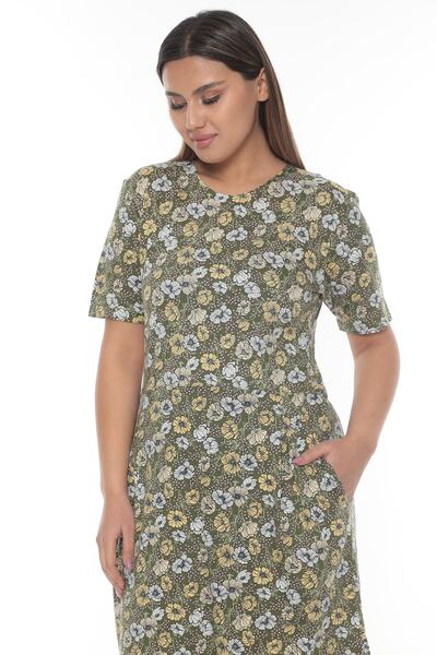 STELLETO Yeşil Renk Çiçek Desenli Bisiklet Yaka Yazlık Modal Elbise