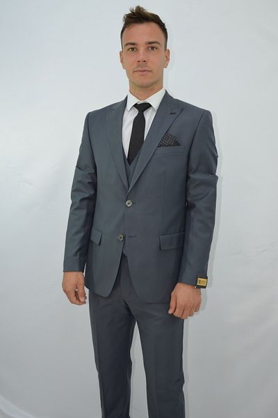 Presto Men's Slimfit Suit with Vest 6 Drop Gray-583-075