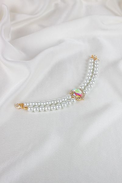 Liveyn Design Glass Pearl Bracelet with Drop Crystal Stone