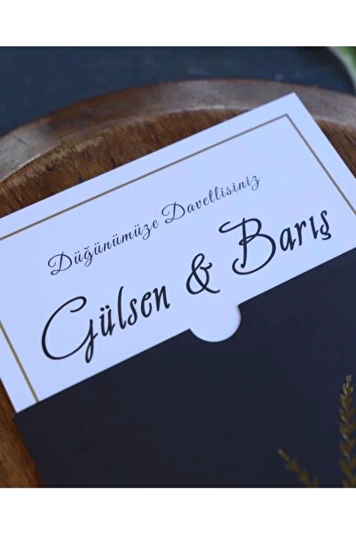 Luna Davetiye Siyah Zarflı Altın Yaldızlı Düğün, Nikah, Nişan Davetiyesi (50 ADET)