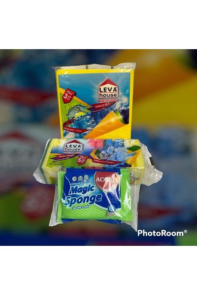 ARALMİNİAVM 3-Piece Cleaning Set Yellow Cloth Magic Sponge Dish Sponge