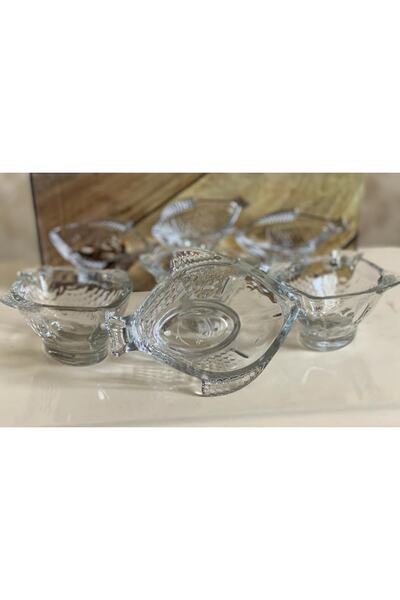 MunzurBabaYöresel Crystal Fish Glass Bowl Snack Bowl (6 Pieces)