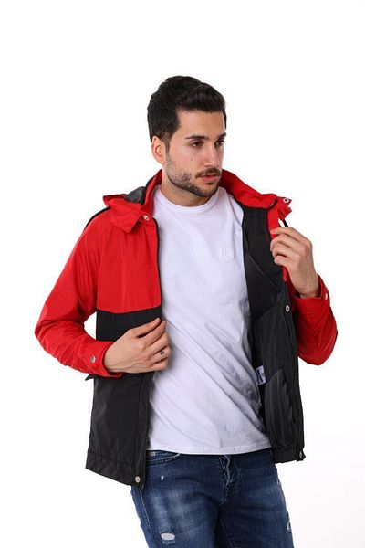 PRİFALDİ Ανδρικό Slim Fit Κόκκινο Μαύρο Αδιάβροχο και Αντιανεμικό Εποχιακό Μπουφάν