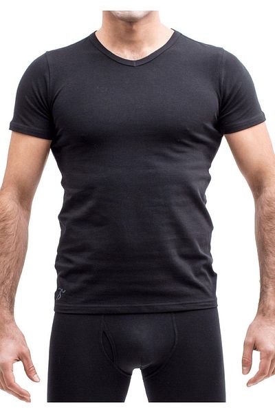 TheDon Ανδρικό εσώρουχο The Don Organic Blended V-Neck με μισό μανίκι μαύρο