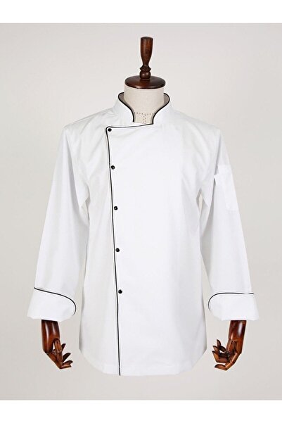 RM سترة مطبخ بيضاء من القماش، سترة مطبخ سوداء اللون