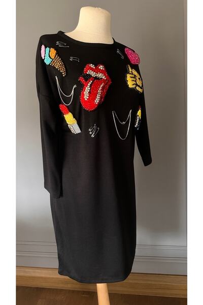 Kübra Tekin Işlemeli Tasarım Siyah Elbise Tunik