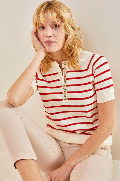 Bianco Lucci Dámská úpletová halenka s rukávy na knoflíky a elastickou sukní
