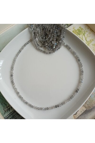 Mudita Tasarım 4 Mm Faset Kesim Orijinal Gerçek Doğal Labrodorit Taşı Kolye