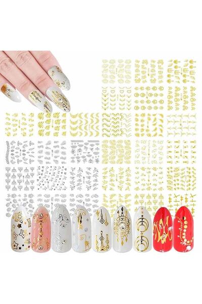 adanil 30'lu Sticker Set Altın Ve Gümüş Renk Nokta Çizgi Desen Nail Art Stick...