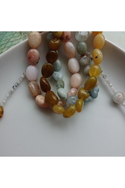 Mudita Tasarım Sarı Opal , Pembe Opal , Aquamarin Taşı Detaylı Aytaşı Tasarım Kolye