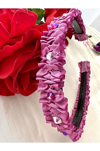 alsaccessories Ροζ Χρώμα Σατέν Ύφασμα Κορδόνι Κρυστάλλινη Πέτρα Κορώνα Μαλλιώ...