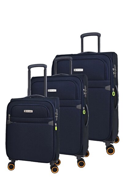 Pierre Cardin Ultra Lüks Hafif Kumaş Lacivert 3 Lü Valiz Seti