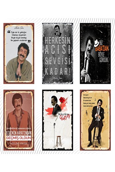 Genel Markalar Müslüm Gürses 6'lı Ahşap Duvar Poster Seti - Hbb Özel Seri
