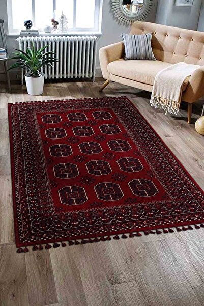 Naar Halı Afgan Desenli 01 Kırmızı Klasik Pamuk Taban Kilim