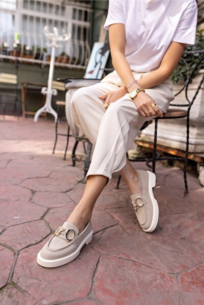 ANGELİNA JONES Granda Kadın Bej Gerçek Deri Suet Loafer Ayakkabı