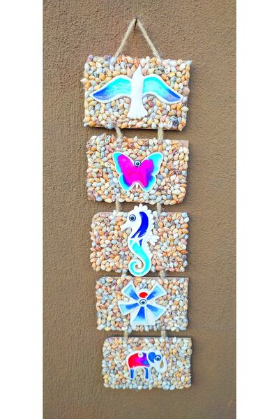 Antioch Art And Design Balıklı Yel Değirmenli Martılı Kelebekli Filli Yunuslu Fenerli Deniz Kabuklu Beş Parça Duvar Süsü