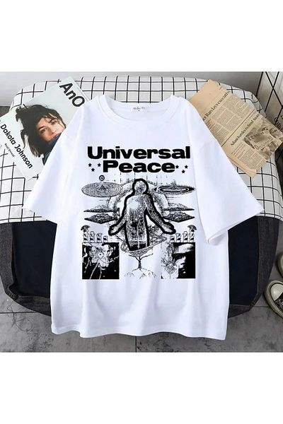 Gofeel Universal Peace White Color Printed Unisex Oversize Printed T-shirt