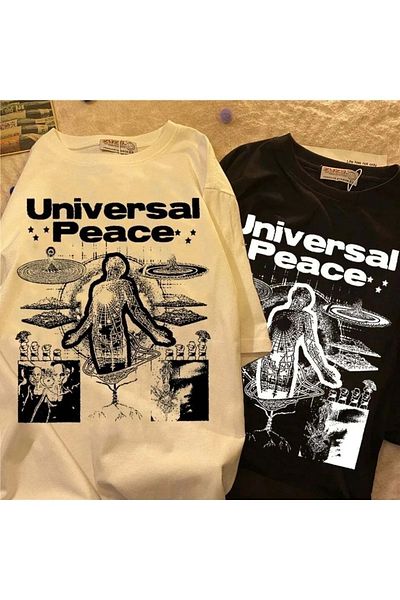 Gofeel Universal Peace White Color Printed Unisex Oversize Printed T-shirt