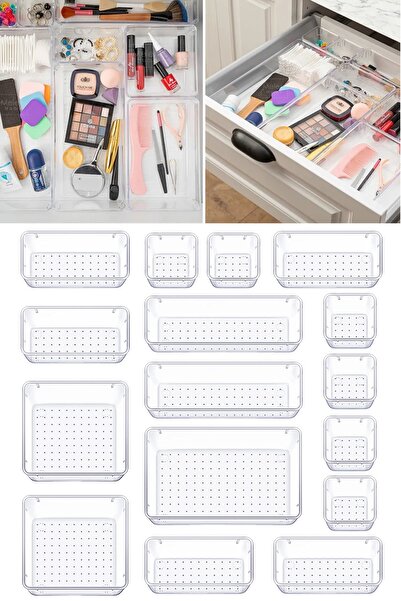 LaGabya 16 Parça Şeffaf Punto Çekmece Dolap Organizeri Seti Makyaj Takı Banyo Düzenleyici Organizer Kutu