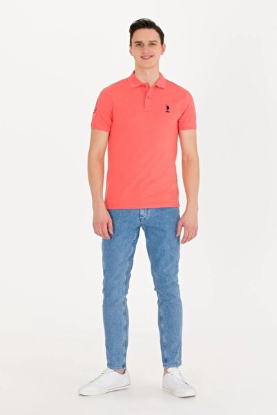 U.S. Polo Assn. Ανδρικό μπλουζάκι Polo Neck Salmon - Basic