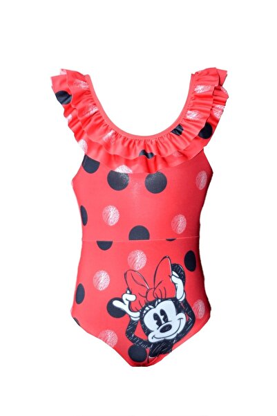 Rs Ramuni Kız Çocuk Mayo Kırmızı Minnie Mouse Desenli Dijital Baskılı Deniz H...