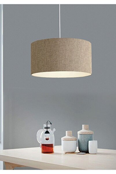 Modamonline Keten Kumaş Avize Çap 30 Cm Retro Sarkıt Bej Av148