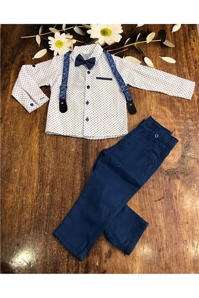 Terry Boy's Navy Blue Color Bow Tie Strappy Double Suit