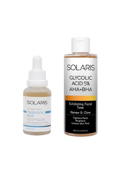 SOLARIS Hyaluronic Acid - B5 Moisturizing Serum 30 ml And Pore Firming Aha Bha Glycolic Acid Tonic