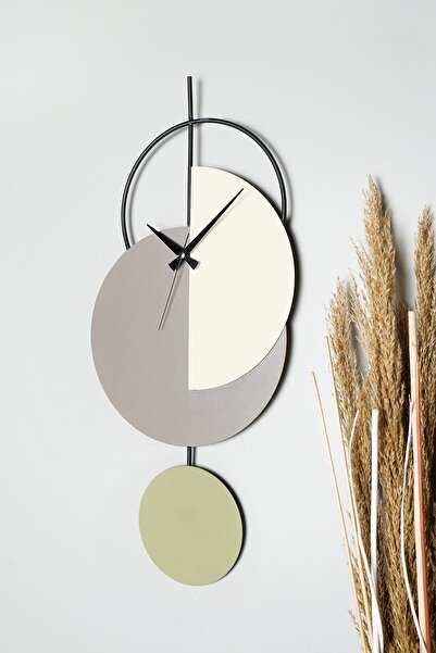 Muyika Design Muyika Madeco Metal 68-31cm Dekoratif Duvar Saati (GRİ-YEŞİL-KR...